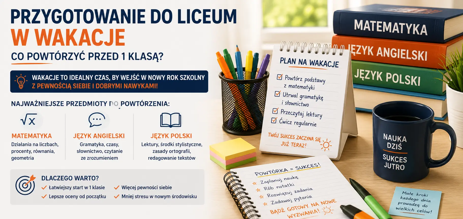 Przygotowanie do liceum w wakacje – co powtórzyć przed 1 klasą