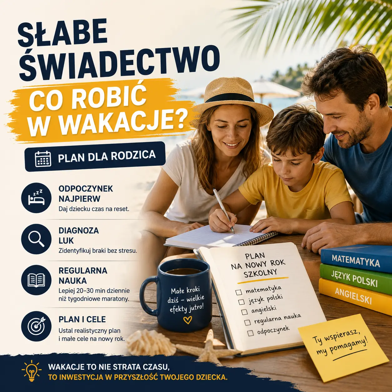 Słabe świadectwo – co robić w wakacje? Plan dla rodzica
