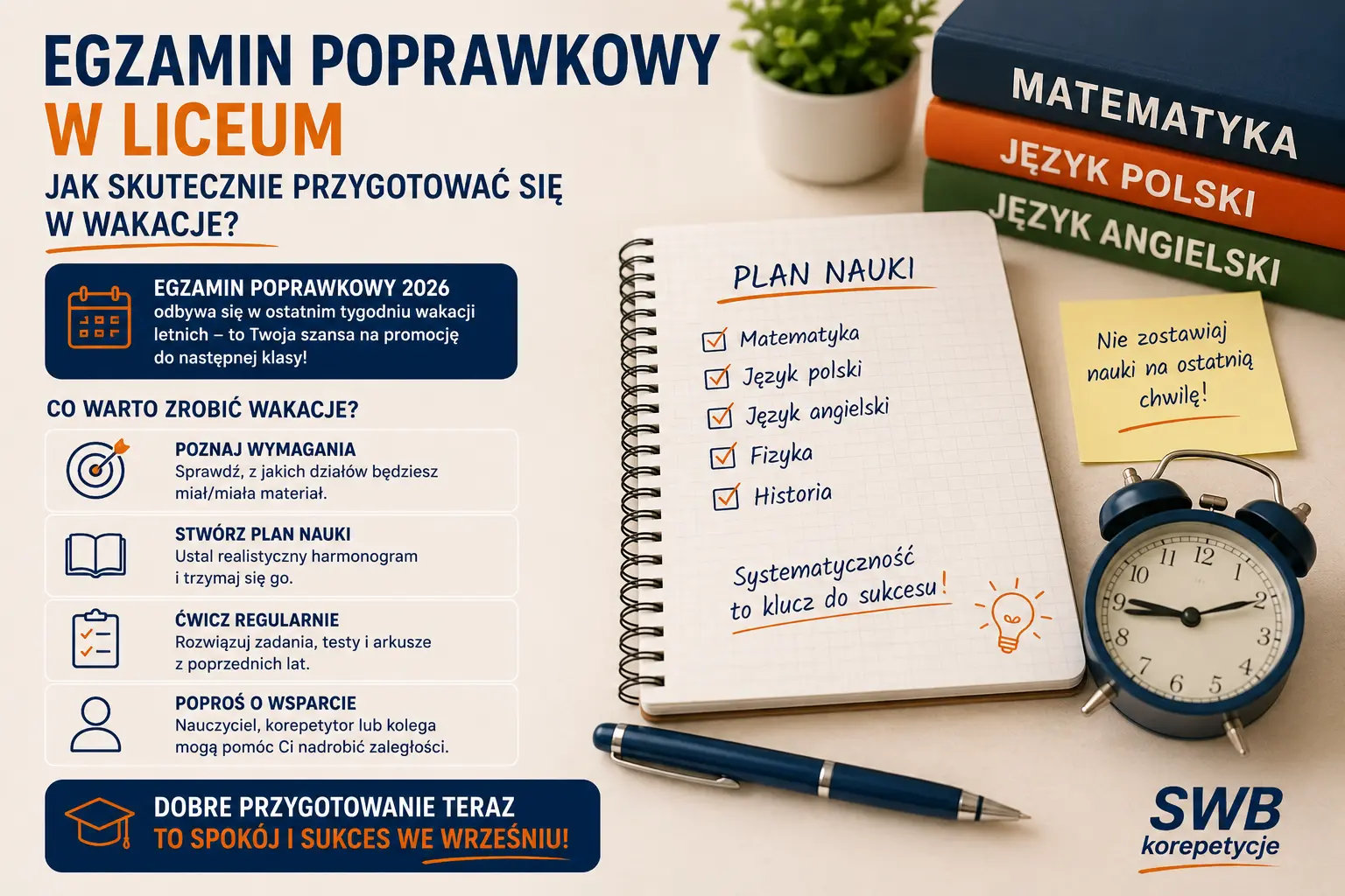 Egzamin poprawkowy w liceum – jak skutecznie przygotować się w wakacje
